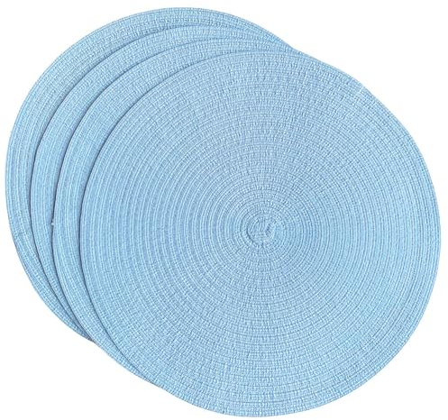 SCF2017 Set di 4 tovagliette rotonde in filato di cotone intrecciato, resistenti al calore, 38 cm, colore: azzurro