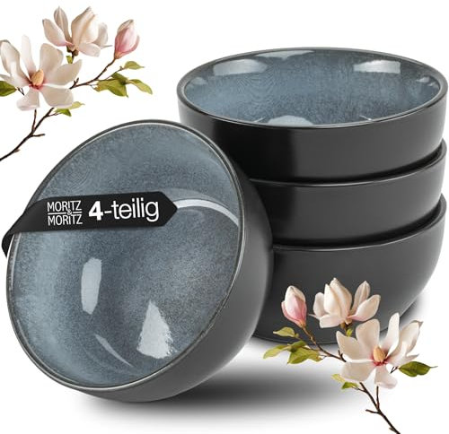 Moritz & Moritz VIDA 4x Miso Schüssel Set 12 cm Ø - Japanisches Geschirr Set aus Keramik für Miso Suppe, Dip und Snacks