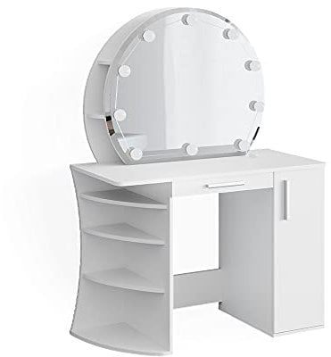 Vicco Schminktisch Almina, Kosmetiktisch mit Spiegel, Weiß, 100 cm mit LED Beleuchtung