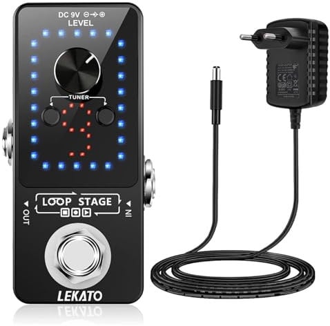 Guitar Looper mit Netzteil, LEKATO 9 Loops 40 Minuten Aufnahmezeit Gitarren-Looper Eingebautes Stimmgerät Unbegrenzter Overdub Elektronisches Looper-Effektpedal für E-Gitarren-Bass (mit Adapter)