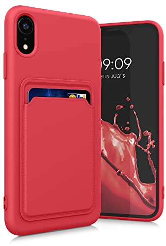 kwmobile Custodia Compatibile con Apple iPhone XR Cover - Back Case Cellulare con Slot Porta Carte - Morbida in Silicone TPU rosso