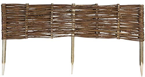 Weide Beeteinfassung 16 Größen ( Höhe: 20 cm Länge: 100 cm ) Weidenzaun Rasenkante aus Weidengeflecht - Garten Beetbegrenzung für Blumen und Gemüse - Steckzaun mit Buchepflöcken für Weg-Abgrenzung