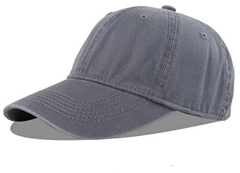 LANGZHEN Unisex Vintage gewaschen Distressed Baumwolle Einstellbare Solid Dad Hut, Gewaschene Klassische Baseball Cap für Männer Frauen (Grau)