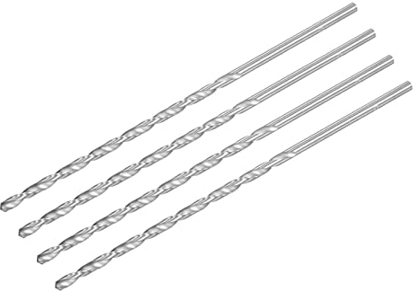 sourcing map HSS(High Speed Steel) Extra Long Twist Drill Bits, 4mm Drill Diameter 160mm Length for Hardened Metal Woodwork Plastic aluminum alloy 4 Pcs