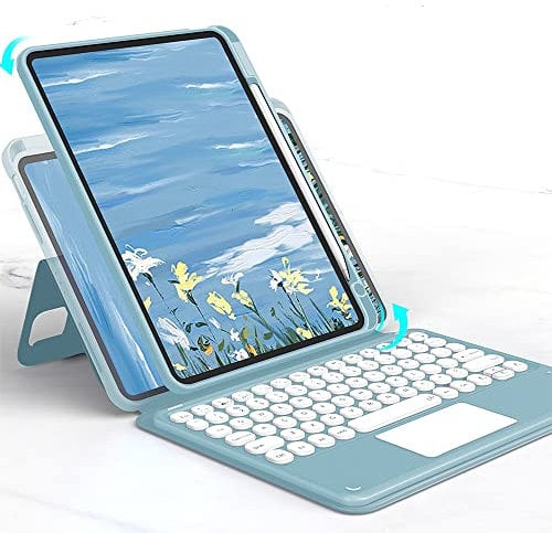 HENGHUI Vertical Magnetic iPad 9th 8th 7th Generation Keyboard Case with Touchpad, iPad Air 3rd Gen Pro 10.5 Detachable Magic Back Clear Cover with Keyboard Pencil Holder (MistyBlue)