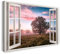 Printistico Bilder Fensterblick 120x80cm Baumwoll-Leinwand auf Keilrahmen mit Aufhänger moderner Kunstdruck XXL Wandbilder Wand-Dekoration Baum Feld Sonnenaufgang Natur Himmel - Natur-Fotografie