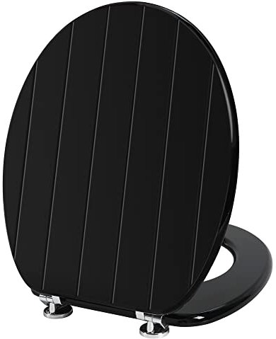 Angel Shield Black Toilet Seat Antibacterial Adjustable Hinges Wooden Toilet Seat Fits Never Slips for Bathroom (Classic, Black)