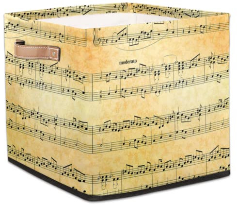 TropicalLife Old Music Sheet Fabric Storage Cubes Boxes Foldable Storage Basket Bins Organizer Drawer for Home Bedrooms Office Nursery, 33 x 33 x 33 cm