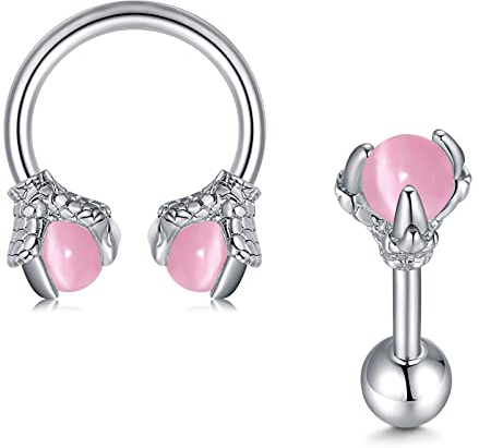 LAURITAMI 2stk 16G Helix Ohrring Edelstahl Drachenklaue mit Opal Cartilage Tragus Stud Daith Rook Piercing Schmuck