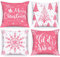 Lanpn 4 Stück Weiß und Rosa Kissenbezug Weihnachten Kissenhülle 40x40 cm, Winterliche Schneeflocken Dekorative Weihnachtskissen für Weihnachtsdeko Christmas Bettwäsche Sofa Decorations (Rosa)