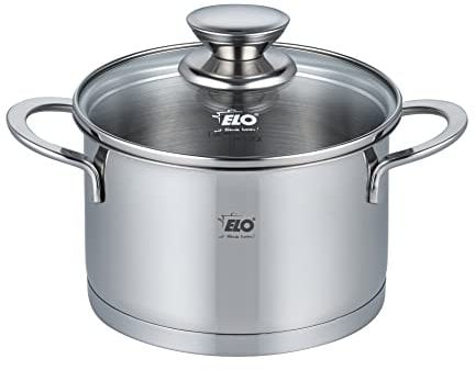 ELO 72545 Galant - Olla para carne (14 cm, con tapa de cristal, inducción, acero inoxidable brillante, con escala de litros y sistema dosificador de aceite)