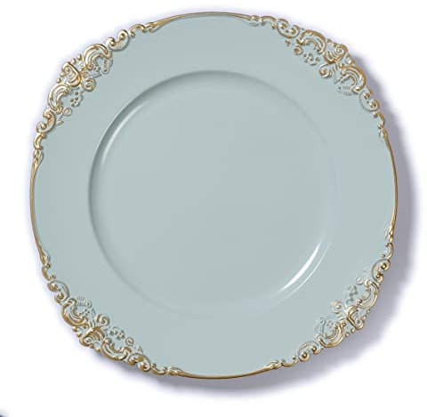 Inge-glas Dekoteller Kunststoff 35 cm x 1 Stück mit goldenem Schnörkel Muster Weihnachtsteller hellblau blau
