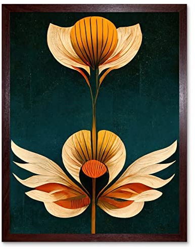 Wee Blue Coo Art Deco Abstract Tulips Orange Mustard Bold Painting Art Print Framed Poster Wall Decor 12x16 inch