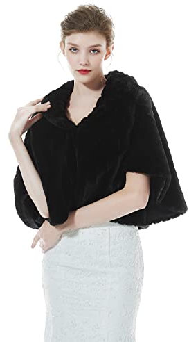 BEAUTELICATE Kunstpelz Bolero Schal Stola Pelz Cape Damen Braut Elfenbein Brautschal Brautjacke fur Hochzeit Winter Abend Festlich (Schwarz, Einheitsgröße)