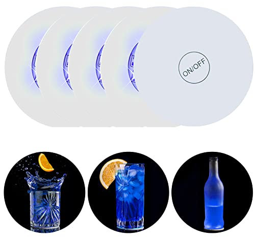 sous-Verres LED pour Bar, Lot de 4 sous-Verres à Cocktail Lumineux, LED sous-Verres Bar bière sous-Verres Light Club, Mariage, Bar, décoration de fête. (Bleu)