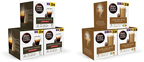 NESCAFÉ Dolce Gusto Espresso Intenso Descafeinado - x3 pack de 30 cápsulas - Total: 90 cápsulas & NESCAFÉ Café con Leche o - x3 pack de 30 cápsulas - Total: 90 cápsulas