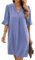 Famulily Damen Sommer Kleid 2023 Kurzarm Plissee Swing Casual Kleid Knielang Himmelblau M