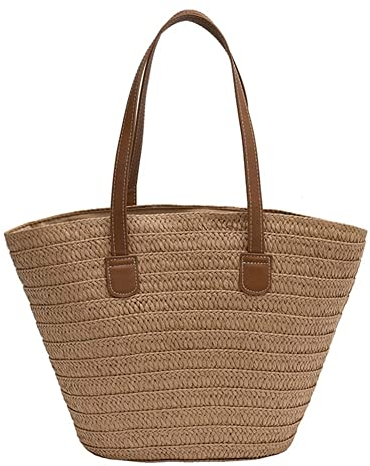 DKIIL NOIYB Straw Bags Summer Beach Tote Bag for Women 18inch Large Capacity Scalloped Straw Tote Bag with Zipper Beach Handbags Woven Shoulder Bag for Travel Vocation