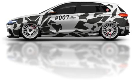 NoFame.Design | XL Aufkleber Seitenaufkleber Camo Flecken Eckig für eine Fahrzeugseite Wunschfarbe | 38Teilig | Gänzend-Matt | Sticker | Seitensticker | S-D-06-E (Grau glänzend)