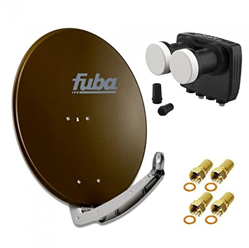 HD Digital Sat Anlage 2 Satelliten Astra/Hotbird - 2 Teilnehmer | Fuba DAA780B Sat Schüssel 78cm braun + DUR-line MB6-TW Monoblock Twin LNB 6° (DVB-S2, HDTV, 4K/8K, 3D) + 4xF-Stecker vergoldet