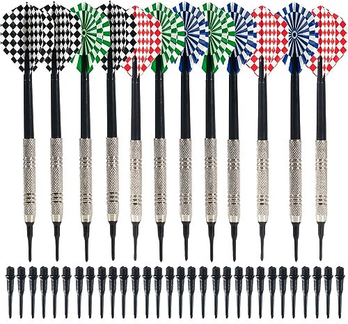 12 Stück Dartpfeile mit kunststoffspitze für elektronische dartscheibe,Soft Darts Pfeile Set,Dartpfeile,Profi Softdarts Dartpfeil, 100 Kunststoff Dartspitzen Zum Austauschen