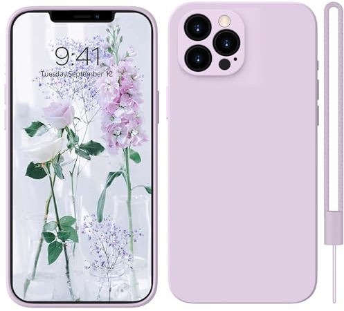 HGH für iPhone 12 Pro Max Hülle Silikon Lanyard, Handyhülle für iPhone 12 Pro Max Case Microfiber-Innenfutter Shockproof Kameraschutz Schutzhülle für iPhone 12 Pro Max - Lila
