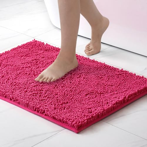 MIULEE Badematte 50x80 cm Rosa – Super Saugfähiger Badteppich Weich & rutschfest, Waschbarer Badezimmerteppich aus Chenille Mikrofaser für Dusche & WC – Pflegeleichter Badvorleger für Zuhause