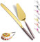 Evanda Cuchillo de pastel de bodas y conjunto de servidores, mango marrón y servidor de pastel de cabeza de oro brillante para todos los días, bodas y cumpleaños, apto para lavavajillas