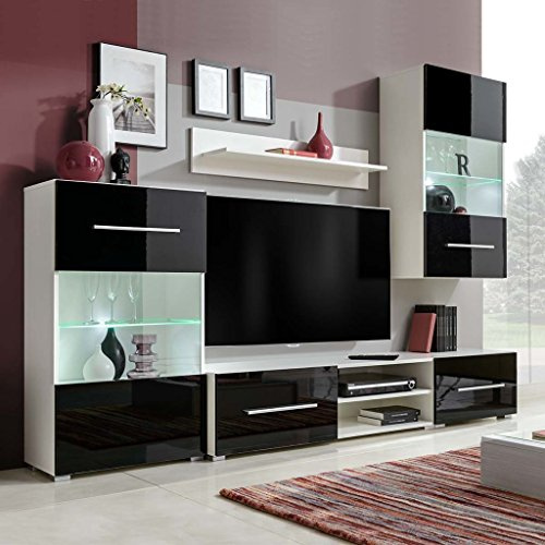 Lechnical unità Mobile Vetrina TV a Parete 5 pz Illuminazione LED Nero,Mobili,Mobili TV