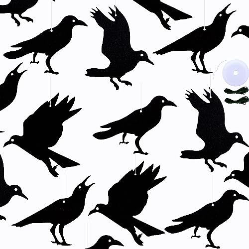 SaktopDeco 24 Stück hängende Krähen Dekorationen Filz schwarze Krähe Ornament Rabe Vogel Halloween Dekorationen für DIY Indoor Outdoor Dekorationen