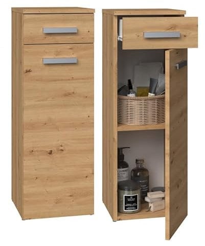 CDF Bad-Hochschrank NEL V DS | Farbe: Eiche Artisan | Modernes Badregal | Stauraumschrank | Geräumige Einlegeböden | Türen | Einfache Montage | Stilvolle Griffe