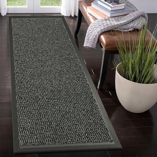 Rugs Inn Sunny Rubber Runner - Heavy Duty Waterproof Non Slip Strong PVC Backing Rubber Large Floor Mat Indoor Outdoor Kitchen Hallway Runners Rug (90 x 150 cm, Grey)