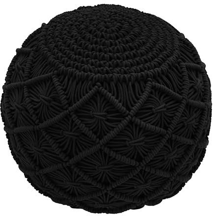 COTTON CRAFT Geflochtener Makramee-Pouf – gestrickte Baumwollkordel, bequemer, runder Dori-Pouf – vorgefüllter Ottoman-Fußstütze, Sitzsack – gefüllter Boho-Sitzsack mit marokkanischem Akzent –
