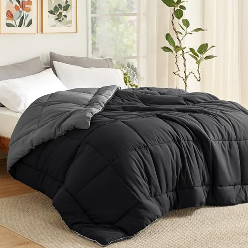 BEDSURE Bettdecke 155x220 Ganzjahresdecke Steppdecke - Bettdecke Ohne Bezug 155x220cm 300GSM - 4 Jahreszeiten Bettdecken Wende Schwarz/Grau, Weiche Warm Duvet Schlafdecke für Allergiker