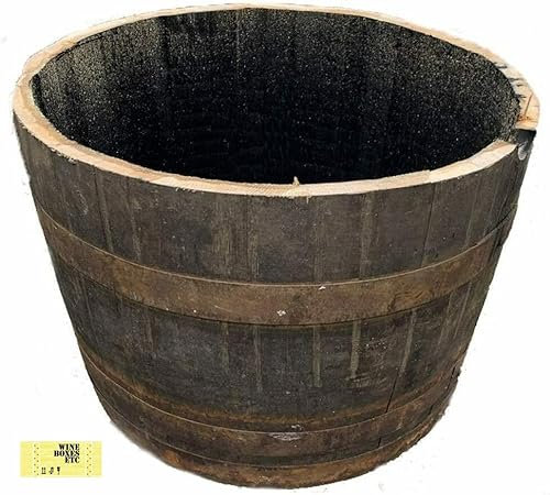 Pack of 2 Oak Whisky Barrel Half Planter/Tub/Pot - 45cm Tall