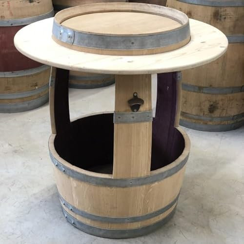 Fass-Schmiede Weinfass Eiswürfel-Stehtisch mit Flaschenöffner 225l (225 Liter Fass, Schmaler Ring)