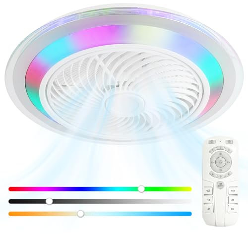 oxylops Ceiling Fan with Light, 20''Flush Mount Ceiling Fan with Dimmable lights,Low Profile Ceiling Fans with 3 Speed, Timing for Bedroom, Living Room,Kitchen… (RGB)