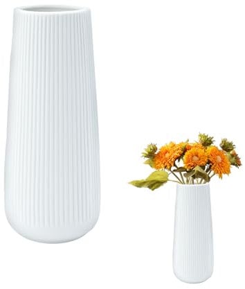 Coriver Vase Decoratif, Vase Blanc Ceramique pour Décoratif Fleurs Séchées de Table Moderne Pampa pour Maison Fête Mariage Décoration D'intérieur Salon