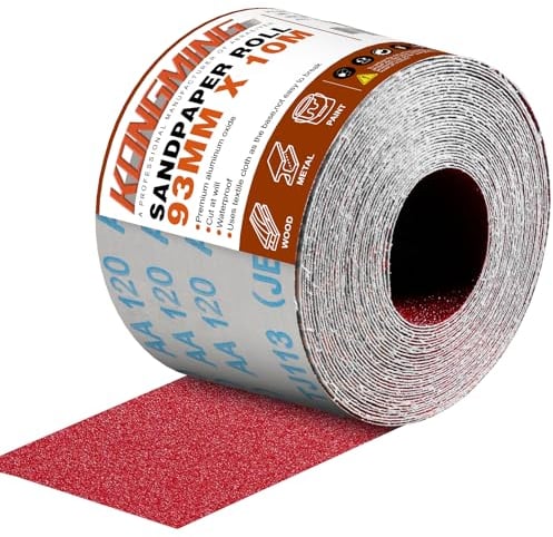 KONGMING Schleifpapier Rolle 93 mm x 10 m Körnung 120 für Handschleifer Handschleifblock