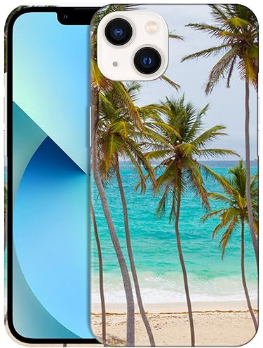 GlamCase for iPhone 13 Mini, iPhone 13 Mini Case - Tropical Palm Tree On Beach Design Printed Slim Fit Cute Plastic Hard Snap on Protective Designer Back Phone Case / Cover for iPhone 13 Mini.