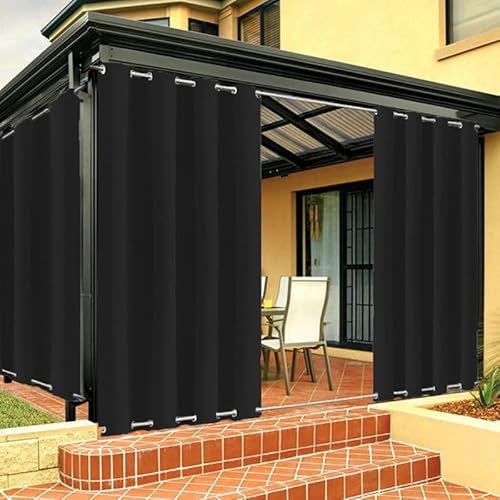 Outdoor Vorhang Wetterfest mit Ösen Oben und Unten, Outdoor Vorhänge Sonnenschutz Wasserdicht Blickdicht Gardinen für Pavillon, Benutzerdefinierte Größe -1 Stück, Schwarz, B183xH213cm