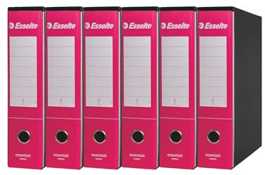 Esselte ESSENTIALS G75 Recorder mit Hülle, Hebelmechanik, im Protokollformat, 23 x 33 cm, Rücken 8 cm, Fuchsia, Packung mit 6 Stück, 390775900