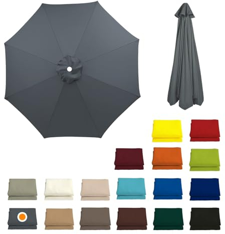 8 Baleines Auvent De Remplacement Pour Parasol De Terrasse De 200CM/270CM/300CM Anti-UV Toile De Rechange Housse De Parapluie Pour Extérieur Pour Jardin Plage Marché(Gris,300CM-9.8FT)