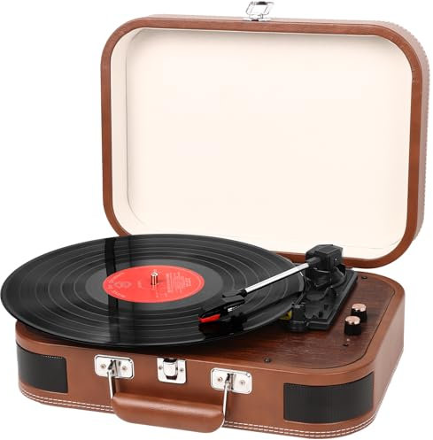 Tocadiscos de Vinilo, Vintage Tocadiscos Bluetooth para Discos de Vinilo Vintage estéreo de 3 velocidade 33/45/78 RPM,Gramófono Fonógrafo Retro con Apoyo RCA Salida AUX, Marrón