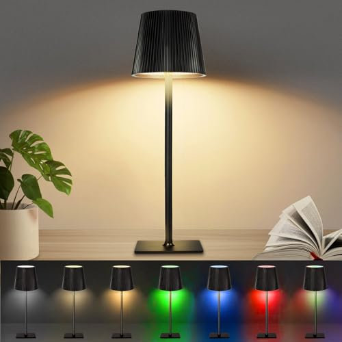 Nigecue LED Tischlampe Kabellos, Dimmbare Touch LED Akku Tischleuchte mit 3 Farbmodi und RGB Farbwechsel, IP54 Wasserdicht, 4800mAh Wiederaufladbar Lampe für Nachttisch Schreibtisch Wohnzimmer Outdoor