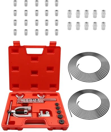 Bördelgerät Kit für Bremsleitung - 10m Stahl Ø 3/16 mit 20 Verschraubungen + 10 Verbinder M10, Doppelt und Einfach für Hydraulische Kfz-Bremssysteme