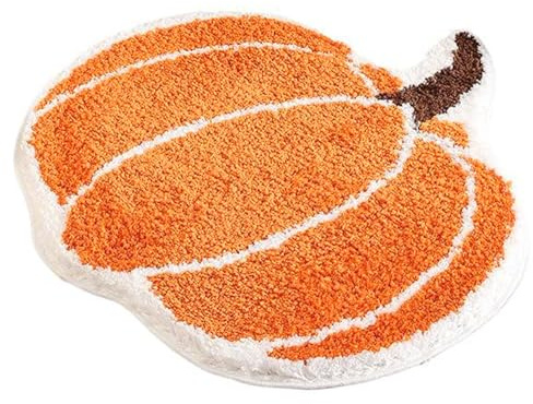 Halloween-Badematte 61 x 61 cm süßer Kürbis-Teppich Kürbis-Badematte Halloween-Badezimmerteppich weicher flauschiger wasserabsorbierender Halloween-Badezimmerteppich rutschfester waschbarer Halloween-