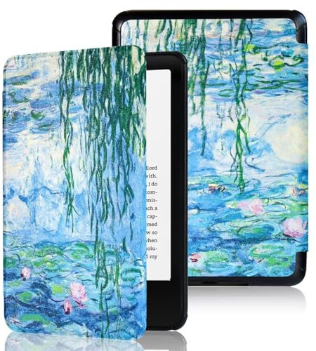CIAOYE Compatible with 6 New Kindle 11th Generation Case 2024/2022 Release, Hand Strap Slim Hard Plastic Cover with Smart Auto Wake/Sleep for Amazon Kindle 11th Generation 2024/2022, Waterlilies