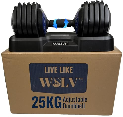 WOLV 25kg Verstellbare Hanteln – Einstellbare Hantel mit 10 Gewichtsstufen, Platzsparendes Design, Hanteln mit rutschfestem Griff, Perfekt für Zuhause, Fitnessstudio & Krafttraining