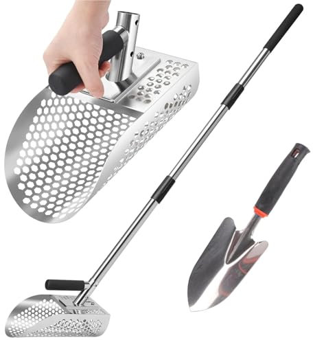 304 Stainless Steel Beach Sand Scoop, 56 inch Long Handle Detachable Metal Detector Shovel for Sand Sifting and Treasure Hunting,Comes with a 304 stainless steel sand shovel